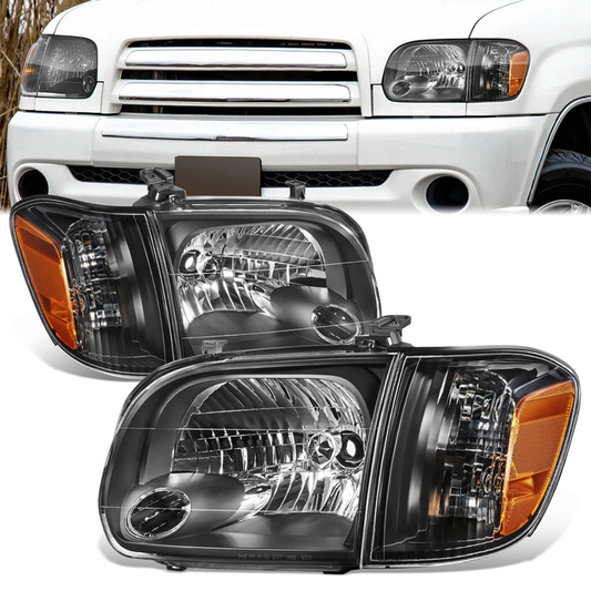 FAROS 05-07 TOYOTA SEQUOIA / 05-06 TOYOTA TUNDRA CREW CAB - BLACK HOUSING / AMBER CORNER - H4 HIGH / LOW BEAM