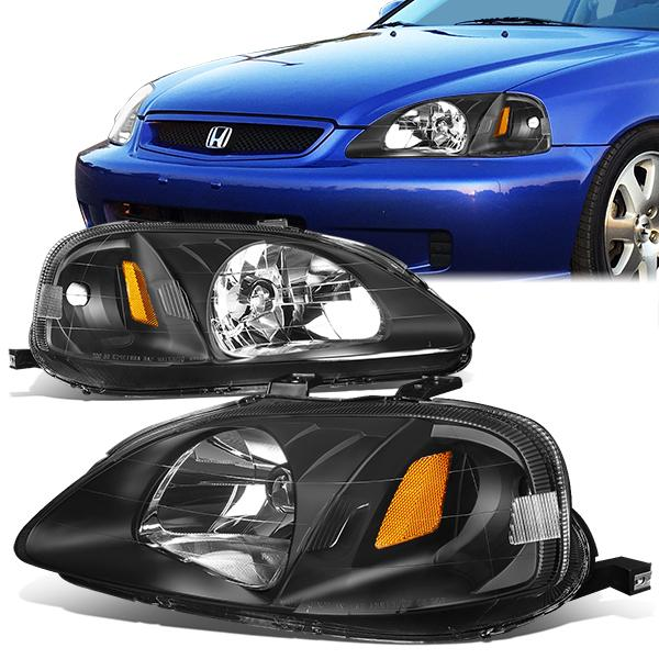 FAROS 99-00 HONDA CIVIC 2/3/4-DOOR - H4 LOW BEAM / HIGH BEAM - BLACK HOUSING / AMBER CORNER