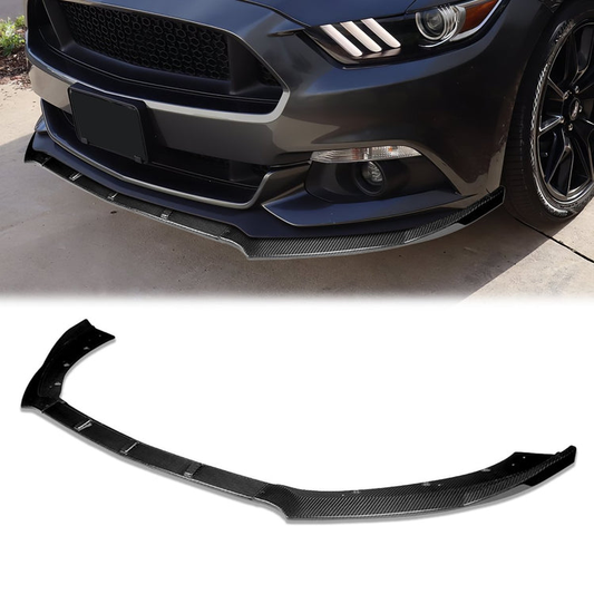 LIP FRONTAL 15-17 FORD MUSTANG GT WITHOUT PERFORMANCE OR 50TH PACKAGE - REQUIRES DRILLING BUMPER FOR INSTALLATION - 3PC - REAL CARBON FIBER