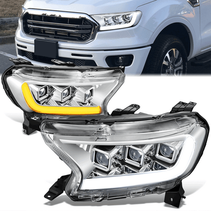 FAROS 19-23 FORD RANGER XL XLT - FITS MODELS WITH COMPOSITE HALOGEN HEADLIGHTS ONLY - LED DRL - CHROME HOUSING / CLEAR CORNER - H1 HIGH / LOW BEAM