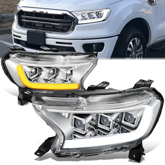 FAROS 19-23 FORD RANGER XL XLT - FITS MODELS WITH COMPOSITE HALOGEN HEADLIGHTS ONLY - LED DRL - CHROME HOUSING / CLEAR CORNER - H1 HIGH / LOW BEAM