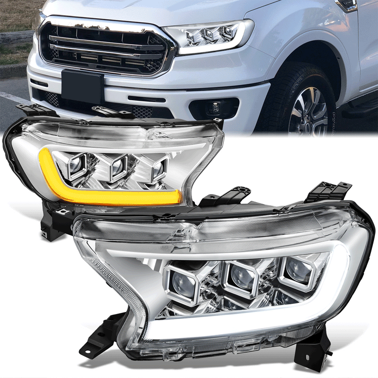 FAROS 19-23 FORD RANGER XL XLT - FITS MODELS WITH FACTORY LED HEADLIGHTS ONLY - LED DRL - CHROME HOUSING / CLEAR CORNER - H1 HIGH / LOW BEAM
