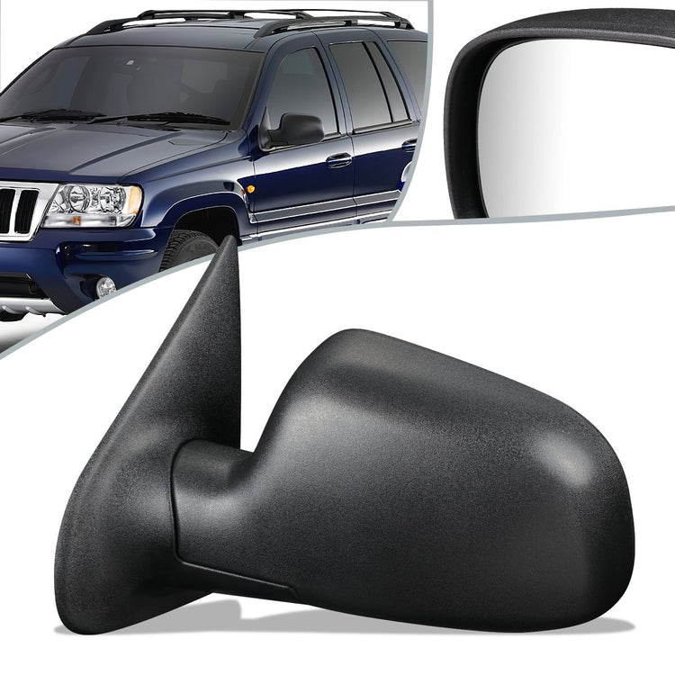 RETROVISOR MIRROR - 99-04 JEEP GRAND CHEROKEE - MANUAL - FOLDING - OEM - LEFT - TEXTURED/BLACK