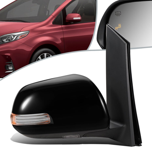 RETROVISOR MIRROR - OEM - 11-17 TOYOTA SIENNA - POWERED - HEATED - W/ SIGNAL LIGHT - W/ MEMORY - W/ PUDDLE LIGHT - W/ BSD - W/O DIMMER - FOLDING - RIGHT - BLACK