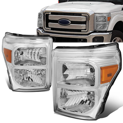 FAROS 11-16 FORD F-250, F-350, F-450, F-550 - SUPER DUTY 2/4-DOOR - H13 LOW BEAM / HIGH BEAM - CHROME HOUSING / AMBER CORNER