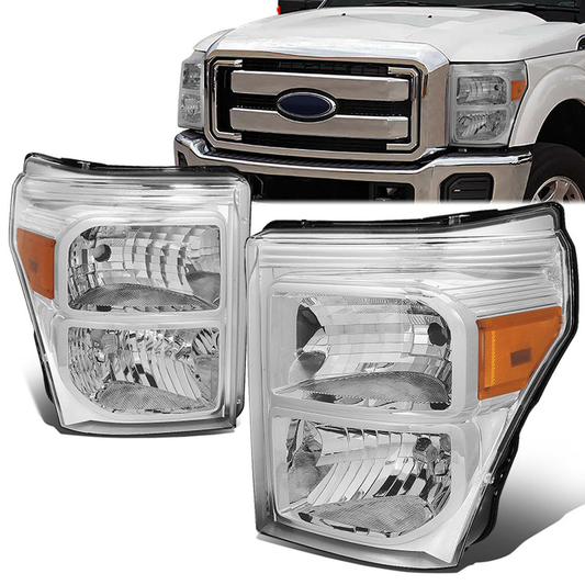 FAROS 11-16 FORD F-250, F-350, F-450, F-550 - SUPER DUTY 2/4-DOOR - H13 LOW BEAM / HIGH BEAM - CHROME HOUSING / AMBER CORNER