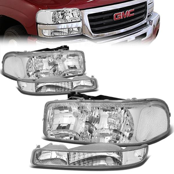 FAROS 99-07 GMC SIERRA 1500 / 99-04 2500 / 01-07 1500 HD/2500 HD/3500 HD / 99-06 YUKON / 00-06 YUKON XL 1500/2500 / 2001 SIERRA C3 - 4PC - 9005 LOW BEAM / HIGH BEAM - CHROME HOUSING / CLEAR CORNER