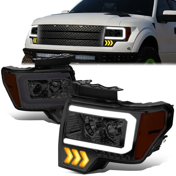 FAROS 09-14 FORD F-150 - ONLY FITS MODELS WITH HALOGEN HEADLIGHTS WITHOUT PROJECTOR - DAYTIME RUNNING LIGHT BAR REQUIRES WIRING INTO EXISITING LIGHTING HARNESS - LED DRL - PROJECTOR LOW BEAM - SMOKE HOUSING / AMBER CORNER - H1 HIGH, H1 LOW BEAM, 1