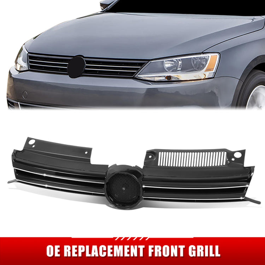 PARRILLA GRILLE - VG JETA '11-'18/ GRILLE ASS'Y 11-14/ MAT-BLACK W/CHROME MOULDING/ (WAGON) (SAME=GOLF)//PARTS.NO,VW1200164//OEM NO,1K9853651GZLL