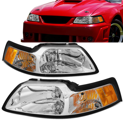 FAROS 99-04 FORD MUSTANG 2-DOOR - H13 LOW BEAM / HIGH BEAM - CHROME HOUSING / AMBER CORNER