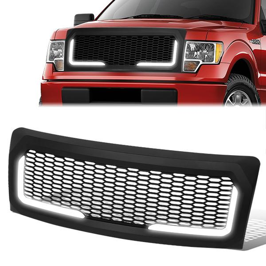 PARRILLA GRILLE - 09-14 FORD F-150 - HONEYCOMB MESH - W/ LED DRL LIGHT - LED'S REQUIRE WIRING INTO EXISTING LIGHTING - MATTE BLACK