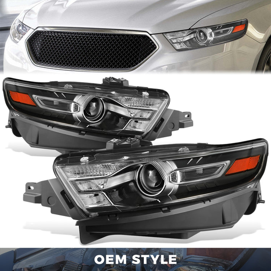 FAROS OE STYLE - 13-19 FORD TAURUS - FITS MODELS WITH FACTORY HALOGEN HEADLIGHTS - 9012 HIGH / LOW BEAM / 3457NA TURN SIGNAL / WY5W SIDE MARKER - BLACK HOUSING - LEFT AND RIGHT SET