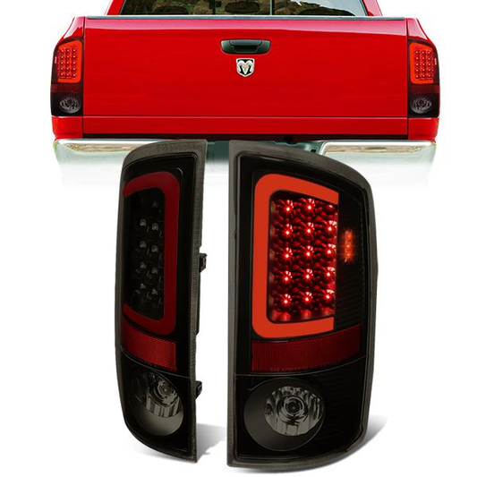 FAROS TRASEROS 07-08 DODGE RAM 1500 / 07-09 DODGE RAM 2500 , 3200 - RED C-BAR - 3D - U-HALO LED - BLACK / SMOKE