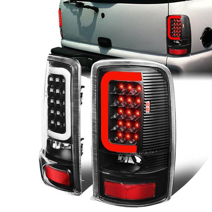 FAROS TRASEROS 00-06 CHEVY TAHOE , CHEVY SUBURBAN 1500 , 2500 , GMC YUKON , YUKON XL 1500 , 2500 - C-BAR - 3D - U-HALO LED - FITS LIFT DOOR MODELS ONLY , DOES NOT FIT BARN DOOR MODELS - BLACK / CLEAR