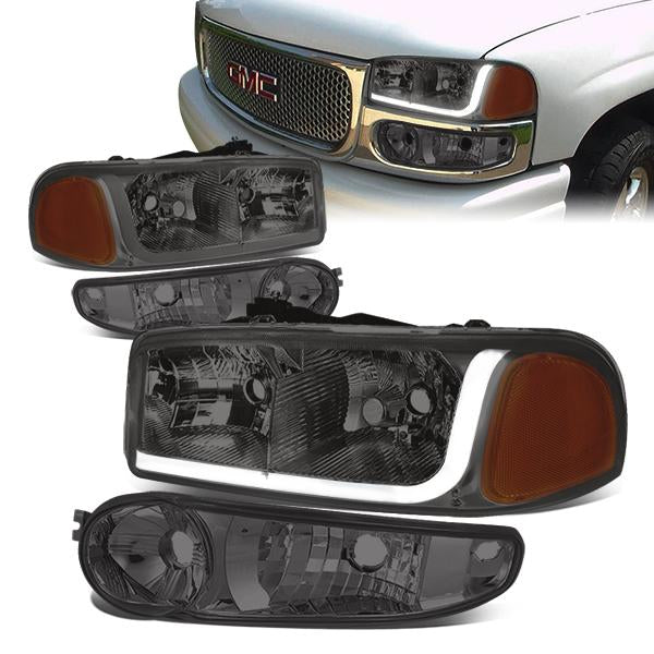 FAROS 2001 GMC SIERRA C3 / 02-06 GMC SIERRA 1500 DENALI / 01-06 GMC YUKON DENALI, YUKON XL 1500 DENALI / 2007 GMC SIERRA 1500 DENALI - LED DRL - 4PC - SMOKE HOUSING / AMBER CORNER