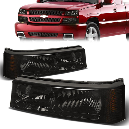 CUARTOS LUZ 03-06 CHEVY AVALANCHE 1500, 2500, SILVERADO 1500, 2500, 3500, 1500 HD, 2500 HD / 2007 SILVERADO 1500, 1500 HD, 2500 HD, 3500 CLASSIC - FITS MODELS WITHOUT FACTORY CLADDING ONLY - 2PC - SMOKE / AMBER CORNER