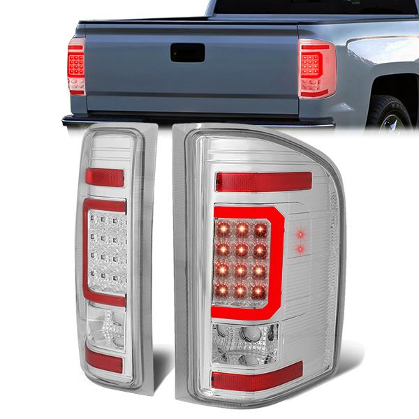FAROS TRASEROS 07-13 CHEVY SILVERADO 1500 , GMC SIERRA 1500 / 07-14 CHEVY SILVERADO 2500HD , 3500HD , GMC SIERRA 2500HD , 3500HD - RED 3D STRIP - LED - CHROME / CLEAR
