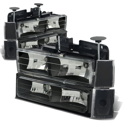 FAROS 88-93 CHEVY C10 2/4-DOOR - 8PC - BLACK HOUSING / CLEAR CORNER - 9006 LOW BEAM / 9005 HIGH BEAM