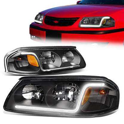 FAROS 00-05 CHEVY IMPALA 4-DOOR - LED DRL - BLACK HOUSING / AMBER CORNER - 9006 LOW BEAM / 9005 HIGH BEAM