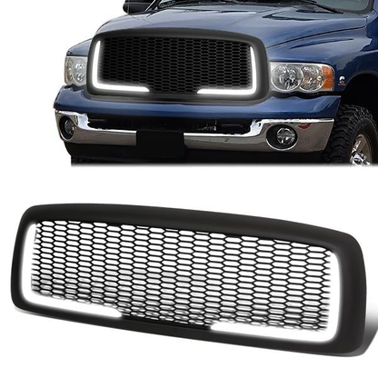 PARRILLA GRILLE - 02-05 DODGE RAM 1500 / 03-05 DODGE RAM 2500, 3500 - HONEYCOMB MESH - W/ LED DRL LIGHT - LED'S REQUIRE WIRING INTO EXISTING LIGHTING - MATTE BLACK