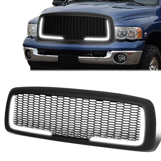 PARRILLA GRILLE - 02-05 DODGE RAM 1500 / 03-05 DODGE RAM 2500, 3500 - HONEYCOMB MESH - W/ LED DRL LIGHT - LED'S REQUIRE WIRING INTO EXISTING LIGHTING - MATTE BLACK