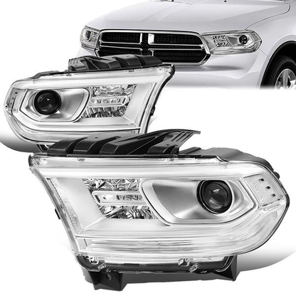 FAROS 14-20 DODGE DURANGO - FITS MODELS WITH HALOGEN HEADLIGHTS WITHOUT LED DRL ONLY - PROJECTOR LOW BEAM - CHROME HOUSING / CLEAR CORNER - 9005 HIGH / LOW BEAM