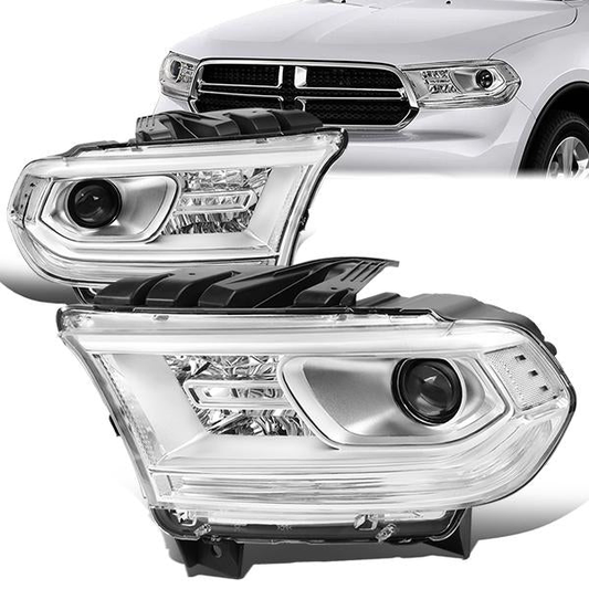 FAROS 14-20 DODGE DURANGO - FITS MODELS WITH HALOGEN HEADLIGHTS WITHOUT LED DRL ONLY - PROJECTOR LOW BEAM - CHROME HOUSING / CLEAR CORNER - 9005 HIGH / LOW BEAM