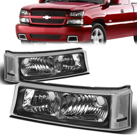 CUARTOS LUZ 03-06 CHEVY AVALANCHE 1500, 2500, SILVERADO 1500, 2500, 3500, 1500 HD, 2500 HD / 2007 SILVERADO 1500, 1500 HD, 2500 HD, 3500 CLASSIC - FITS MODELS WITHOUT FACTORY CLADDING ONLY - 2PC - BLACK / CLEAR CORNER