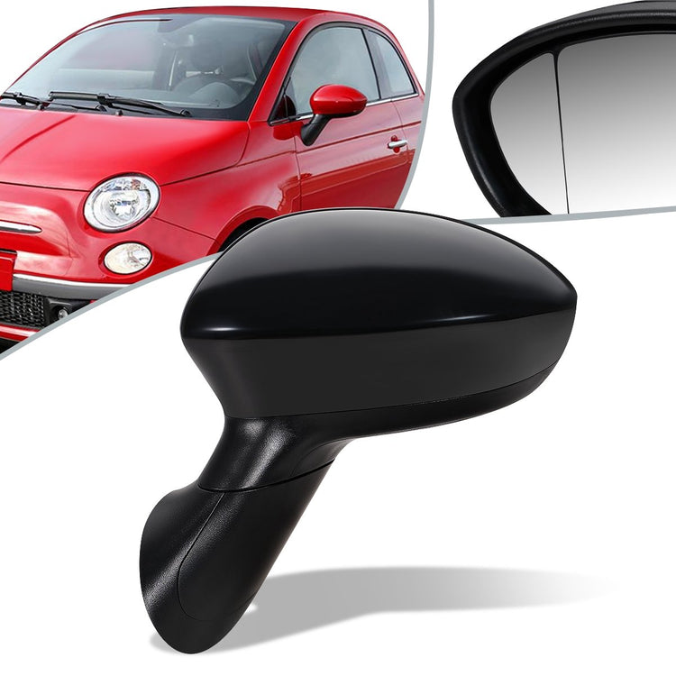 RETROVISOR MIRROR - OEM - 13-15 FIAT 500 - POWERED - HEATED - W/ BLIND LENS - FOLDING - BLACK MATERIAL - LEFT