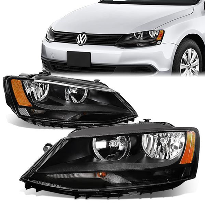 FAROS 11-17 VW JETTA - FITS MODELS W/ HALOGEN HEADLIGHTS ONLY - H7 LOW BEAM / HIGH BEAM / 7507 TURN SIGNAL - BLACK HOUSING / AMBER CORNER