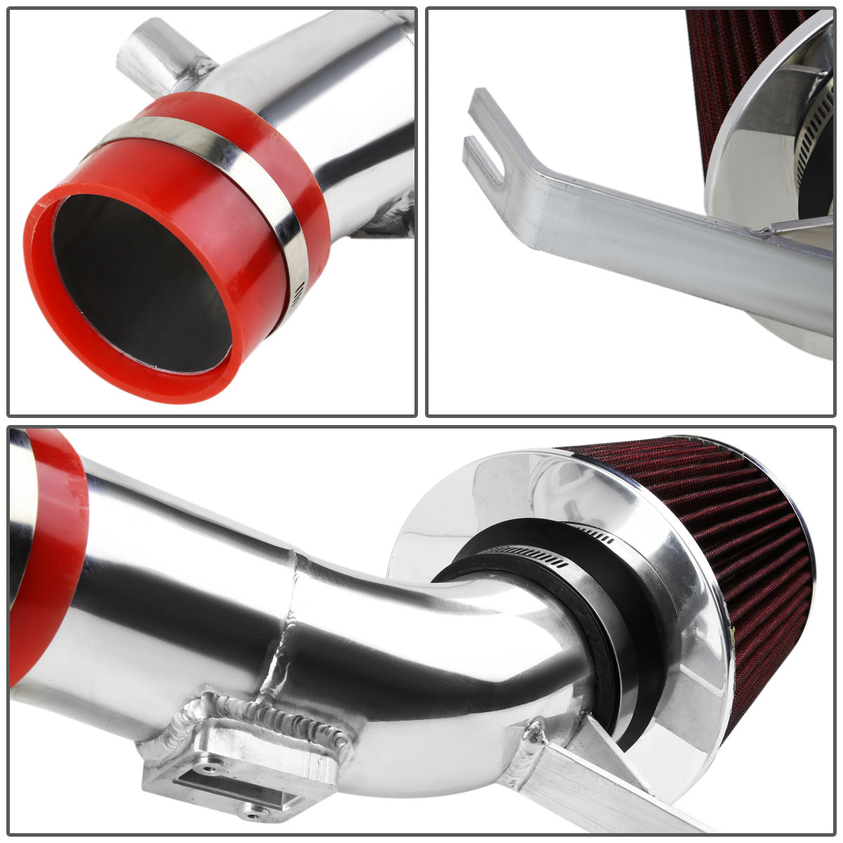 FILTRO DE AIRE ALTO FLUJO 3.00" - SHORT RAM - 07-12 NISSAN ALTIMA 3.5L V6 L32A - RED FILTER - POLISHED PIPE