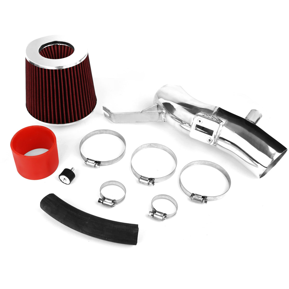 FILTRO DE AIRE ALTO FLUJO 3.00" - SHORT RAM - 07-12 NISSAN ALTIMA 3.5L V6 L32A - RED FILTER - POLISHED PIPE