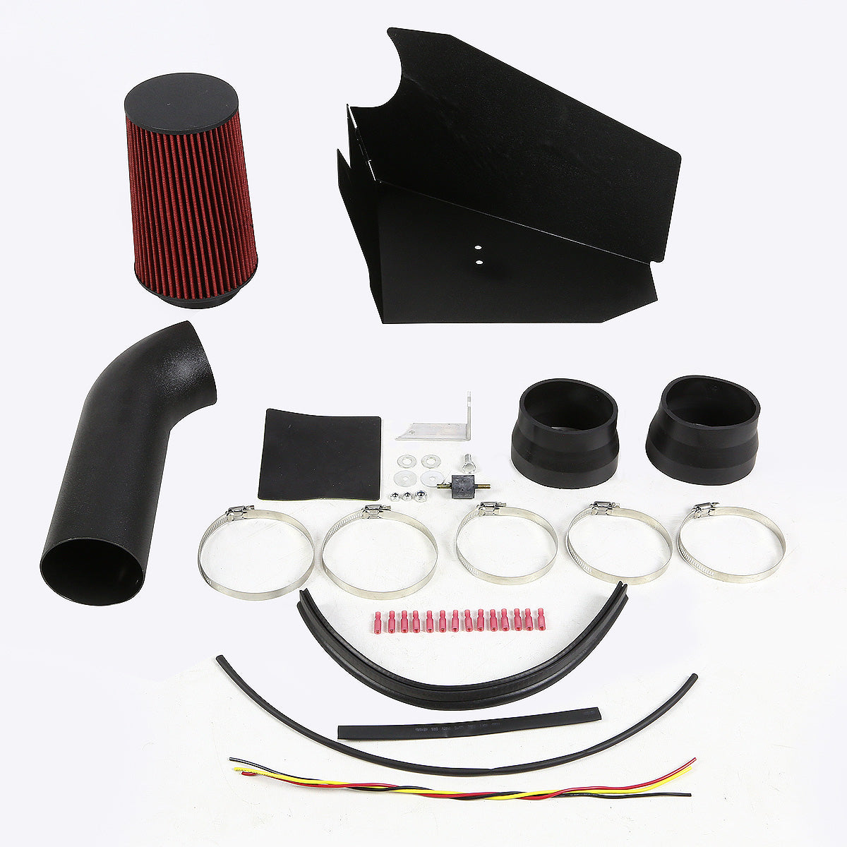 FILTRO DE AIRE ALTO FLUJO HEAT SHIELD - 99-00 CHEVY C/K 1500, 2500, 3500, SUBURBAN MODELS 5.0L, 5.7L V8, TAHOE 5.0L, 5.7L VB, GMC C/K 1500, 2500, 3500, SUBURBAN MODELS 5.0L, 5.7L V8, YUKON 5.0L, 5.7L V8 - ALUMINUM PIPING - WRINKLE FINISH - BLACK