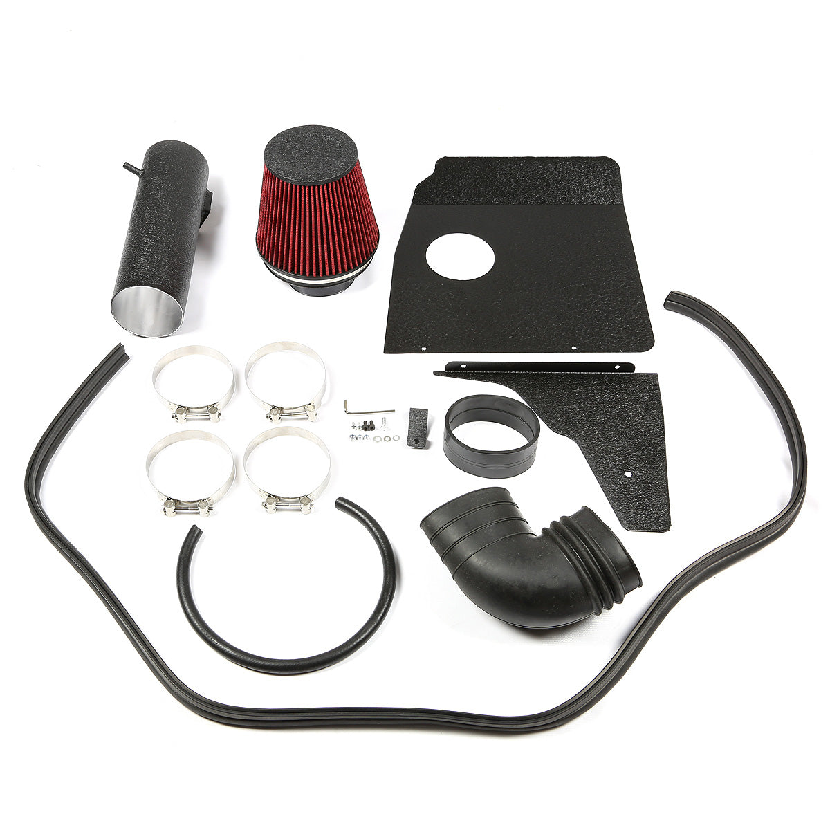 FILTRO DE AIRE ALTO FLUJO HEAT SHIELD - 10-15 CHEVROLET CAMARO 6.2L V8 - ALUMINUM PIPING - WRINKLE FINISH - BLACK