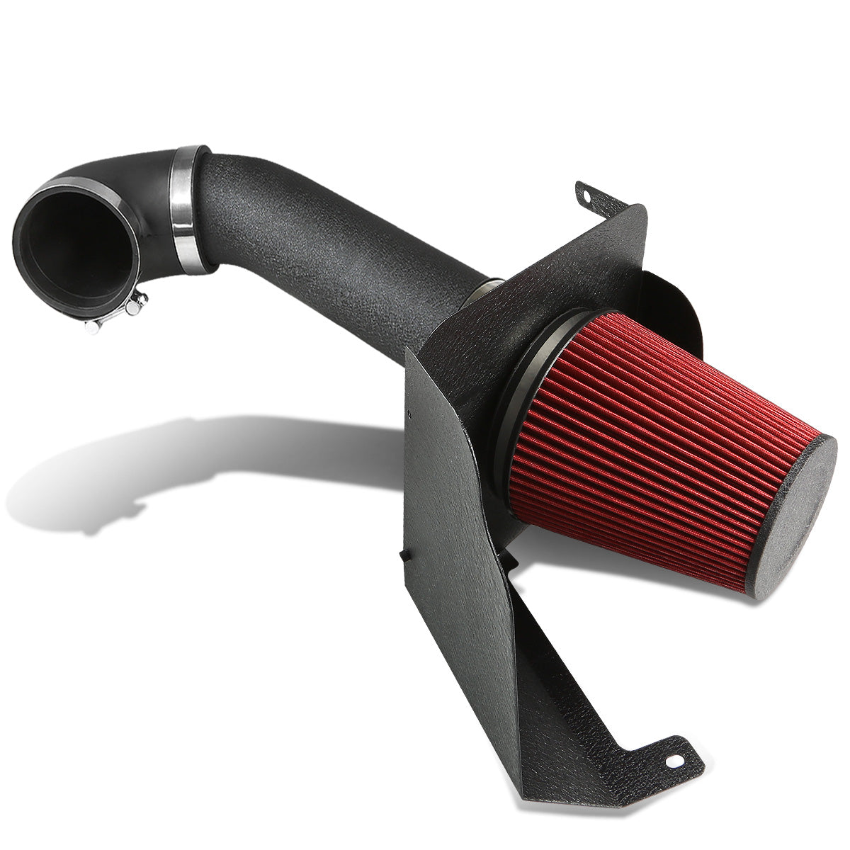 FILTRO DE AIRE ALTO FLUJO HEAT SHIELD - 07-14 SILVERADO/TAHOE/SUBURBAN/YUKON/-13 CHEVY AVALANCHE 4.8L / 5.3L / 6.0L - ALUMINUM PIPING - WRINKLE FINISH - BLACK