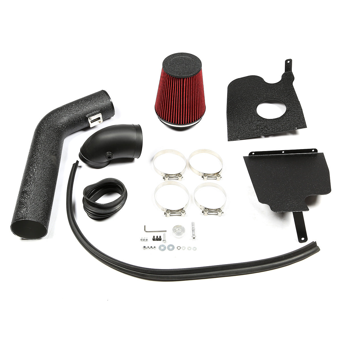 FILTRO DE AIRE ALTO FLUJO HEAT SHIELD - 04-08 FORD F-150 5.4L V8 - ALUMINUM PIPING - WRINKLE FINISH - BLACK