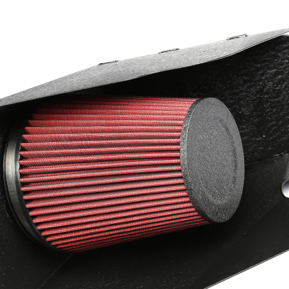 FILTRO DE AIRE ALTO FLUJO HEAT SHIELD - 08-10 FORD F-250, F-350, F-450 SUPER DUTY 6.4L - ALUMINUM PIPING - WRINKLE FINISH - BLACK