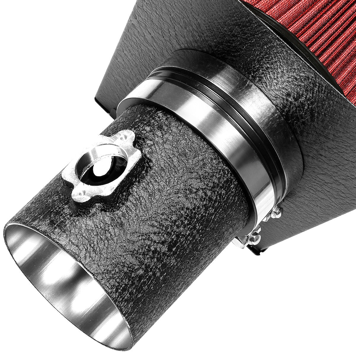 FILTRO DE AIRE ALTO FLUJO HEAT SHIELD - 08-10 FORD F-250, F-350, F-450 SUPER DUTY 6.4L - ALUMINUM PIPING - WRINKLE FINISH - BLACK
