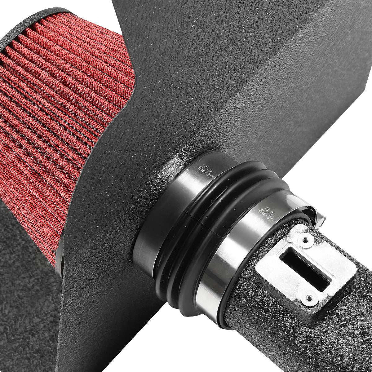 FILTRO DE AIRE ALTO FLUJO HEAT SHIELD - 11-14 FORD MUSTANG 3.7L V6 - ALUMINUM PIPING - WRINKLE FINISH - BLACK
