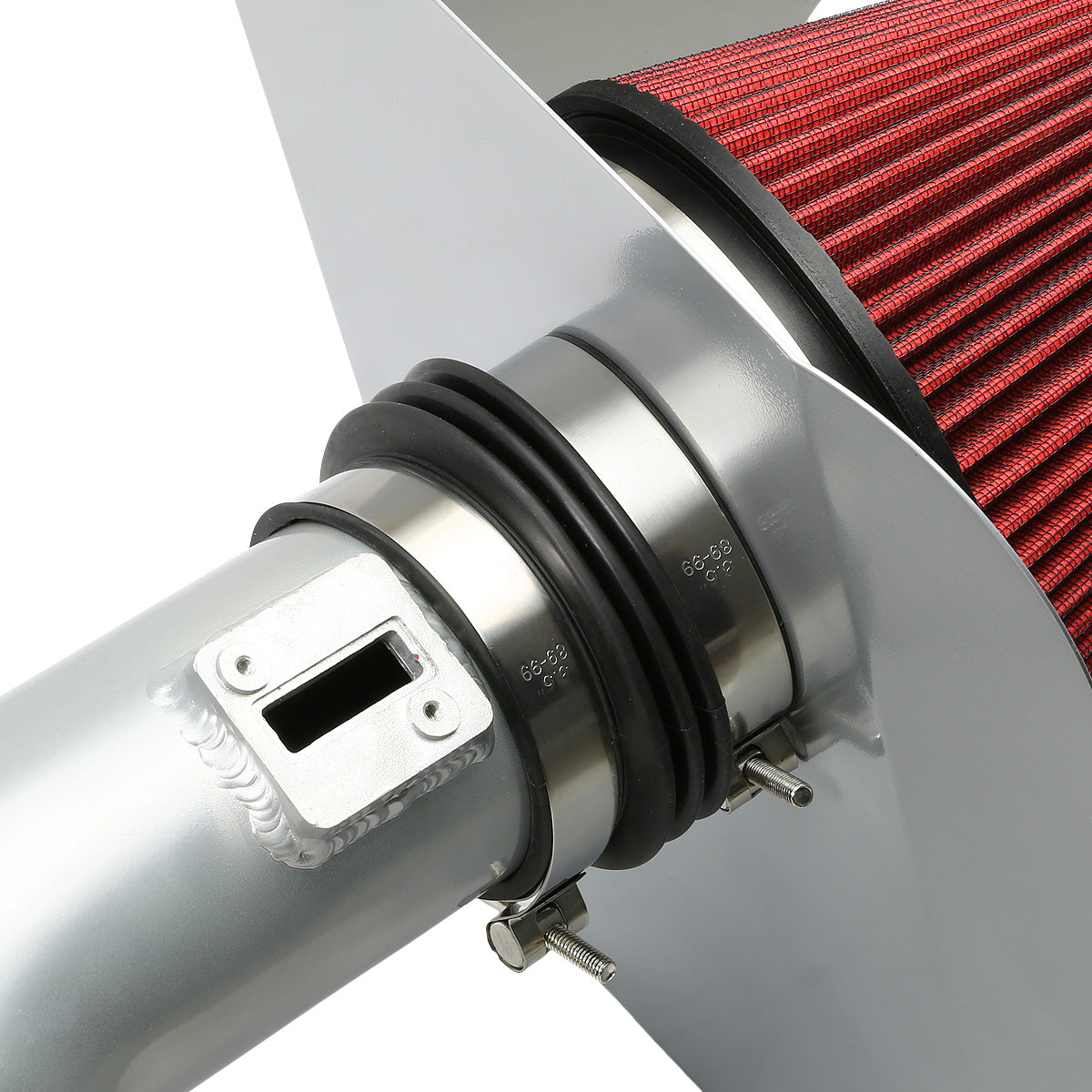 FILTRO DE AIRE ALTO FLUJO HEAT SHIELD - 11-14 FORD MUSTANG 3.7L V6 - ALUMINUM PIPING - ALUMINUM PIPING - SILVER