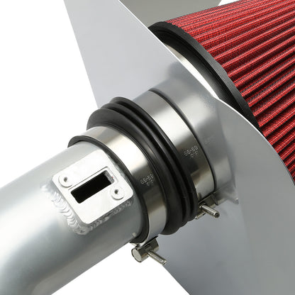 FILTRO DE AIRE ALTO FLUJO HEAT SHIELD - 11-14 FORD MUSTANG 3.7L V6 - ALUMINUM PIPING - ALUMINUM PIPING - SILVER