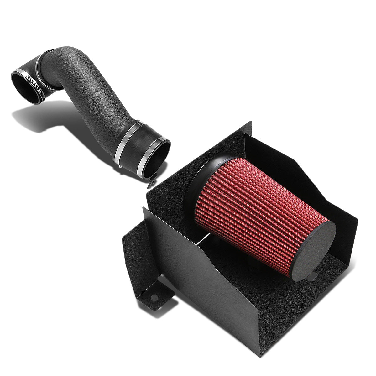 FILTRO DE AIRE ALTO FLUJO HEAT SHIELD - 03-07 HUMMERH2 6.0L V8 - ALUMINUM PIPING - WRINKLE FINISH - BLACK