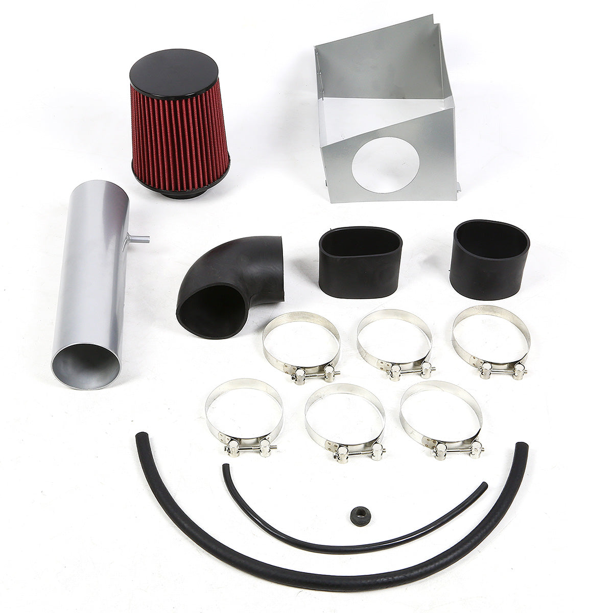 FILTRO DE AIRE ALTO FLUJO HEAT SHIELD - 05-10 JEEP GRAND CHEROKEE - FITS SRT MODELS WITH 6.1L V8 ENGING ONLY - ALUMINUM PIPING - SILVER
