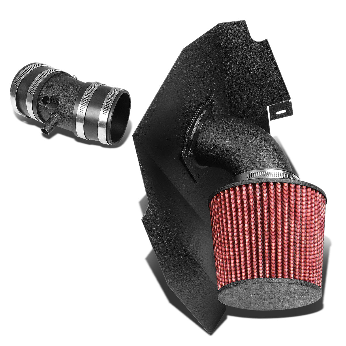 FILTRO DE AIRE ALTO FLUJO HEAT SHIELD - 99-03 NISSAN FRONTIER SE/XE 3.3L V6 - ALUMINUM PIPING - WRINKLE FINISH - BLACK