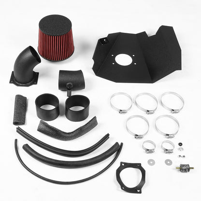 FILTRO DE AIRE ALTO FLUJO HEAT SHIELD - 99-03 NISSAN FRONTIER SE/XE 3.3L V6 - ALUMINUM PIPING - WRINKLE FINISH - BLACK