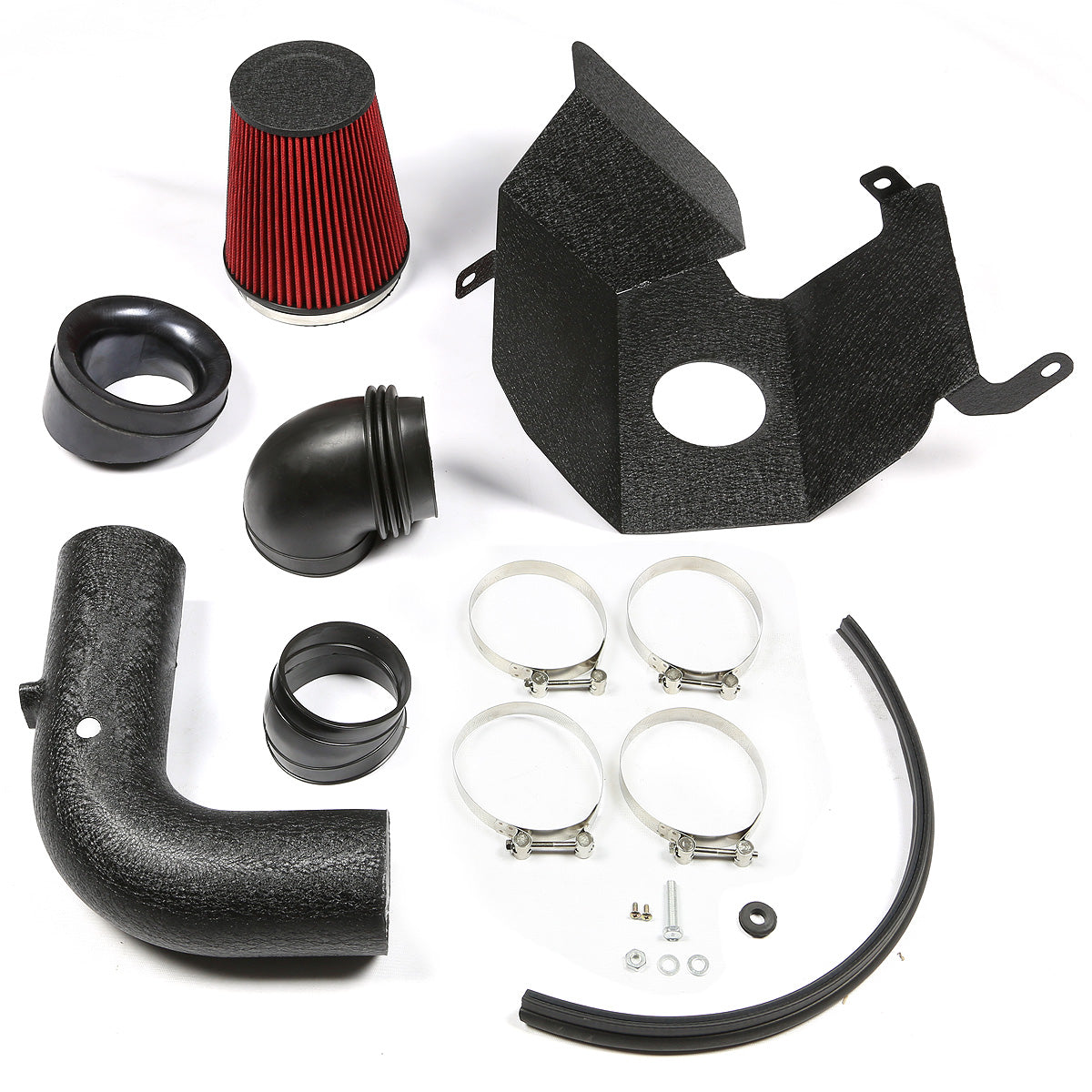 FILTRO DE AIRE ALTO FLUJO HEAT SHIELD - 03-07 DODGE RAM 5.9L / 6.7L L6 DIESEL TURBO - ALUMINUM PIPING - WRINKLE FINISH - BLACK