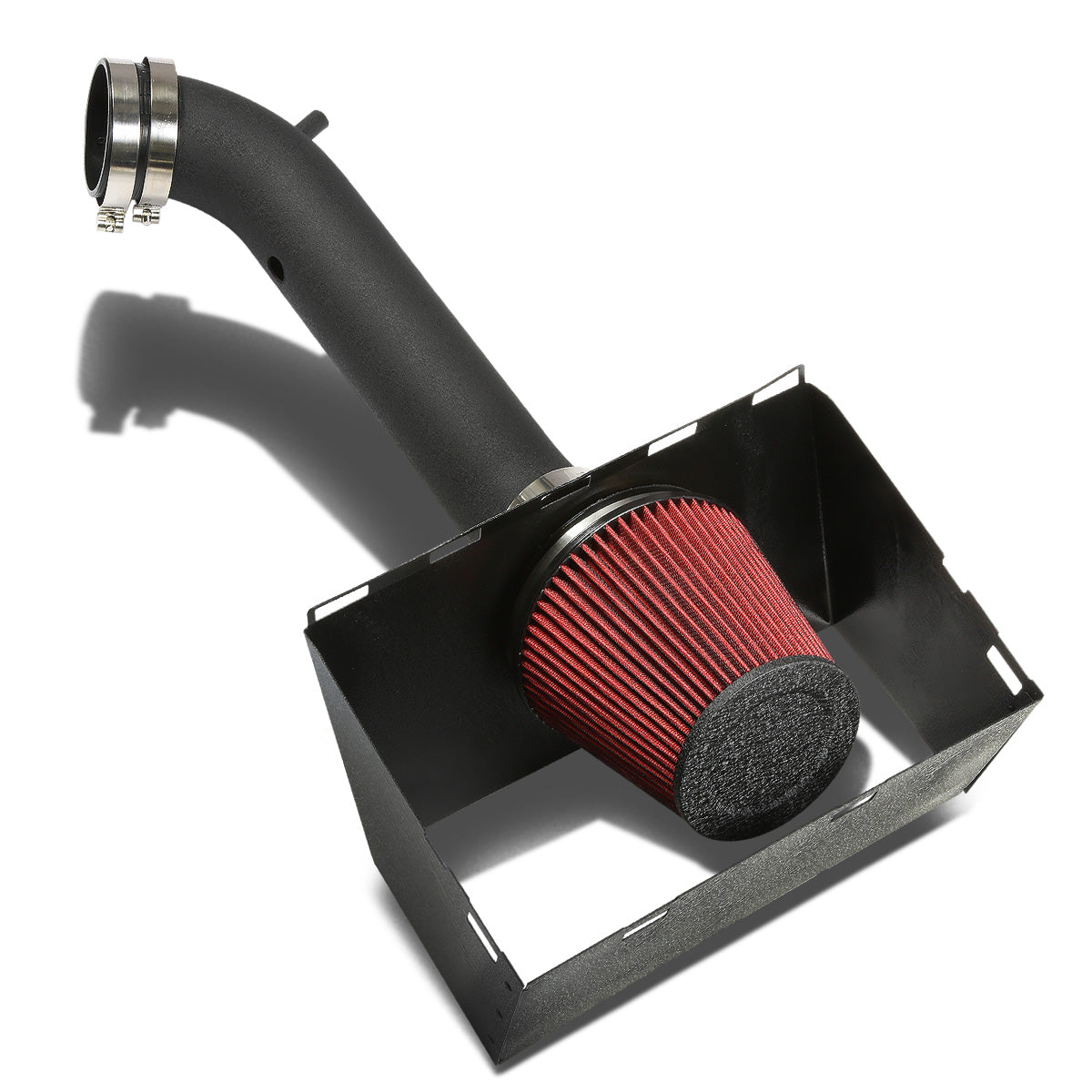 FILTRO DE AIRE ALTO FLUJO HEAT SHIELD - 02-08 DODGE RAM 1500, 2500, 3500 4.7L, 5.7L HEMI - ALUMINUM PIPING - WRINKLE FINISH - BLACK