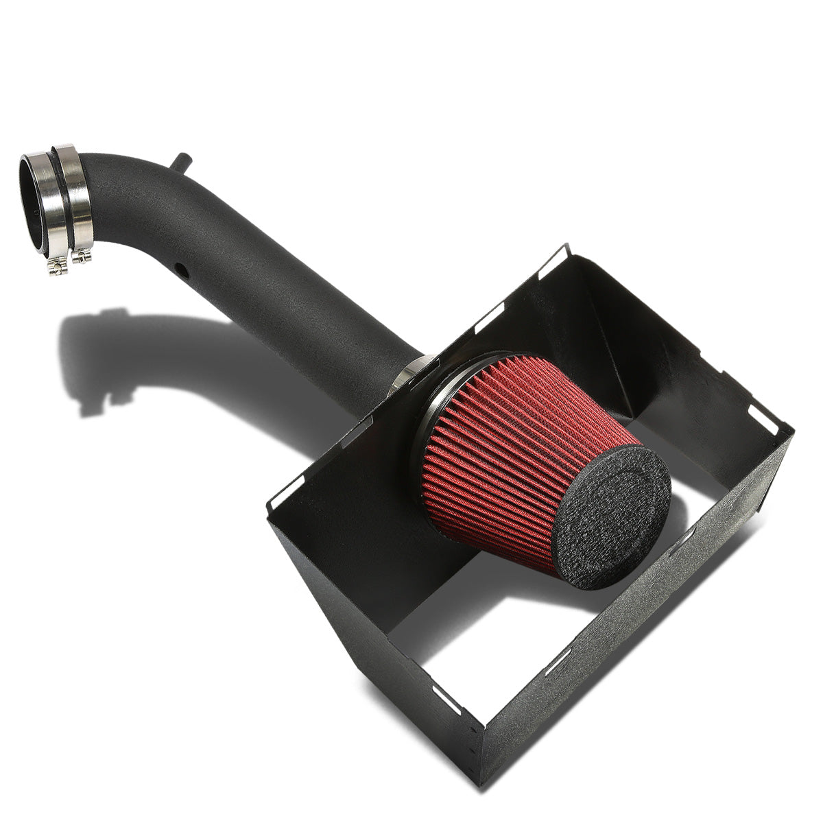 FILTRO DE AIRE ALTO FLUJO HEAT SHIELD - 02-08 DODGE RAM 1500, 2500, 3500 4.7L, 5.7L HEMI - ALUMINUM PIPING - WRINKLE FINISH - BLACK