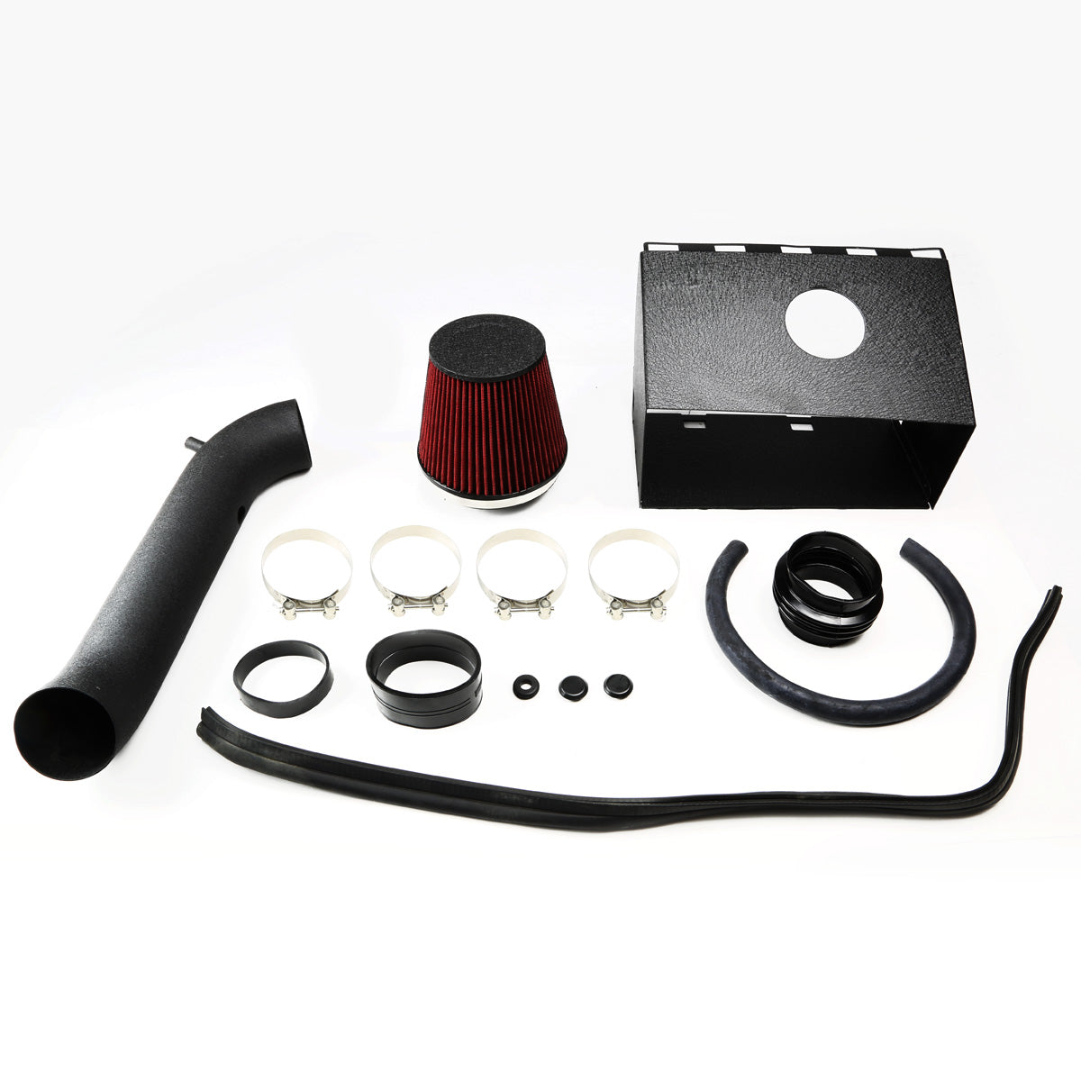 FILTRO DE AIRE ALTO FLUJO HEAT SHIELD - 02-08 DODGE RAM 1500, 2500, 3500 4.7L, 5.7L HEMI - ALUMINUM PIPING - WRINKLE FINISH - BLACK