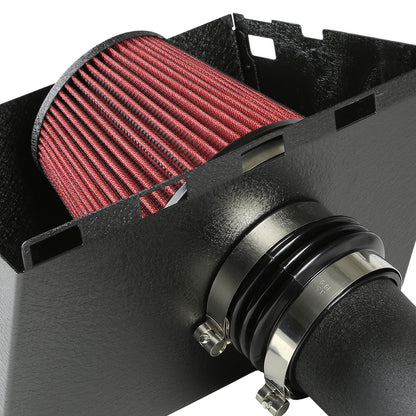 FILTRO DE AIRE ALTO FLUJO HEAT SHIELD - 02-08 DODGE RAM 1500, 2500, 3500 4.7L, 5.7L HEMI - ALUMINUM PIPING - WRINKLE FINISH - BLACK